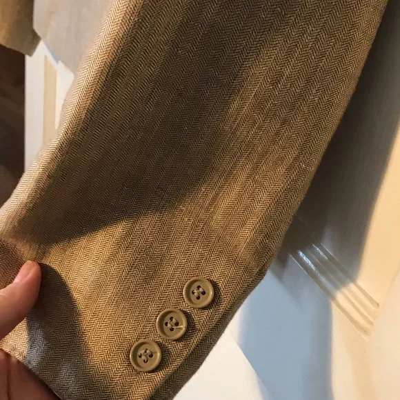Vintage Classic Tan Cropped Linen 2 button Blazer size 6 pointed lapel summer - Picture 7 of 8